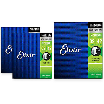Elixir Electric Guitar Strings with OPTIWEB Coating, Super Light (09-42) 3-Pack
