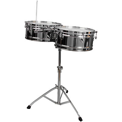 Toca Elite Series Steel Timbales 14" and 15" Chrome Drums with Stand