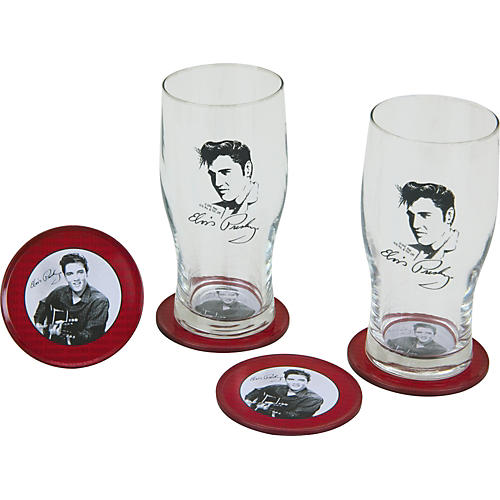 Elvis Glass and Tin Coaster Set