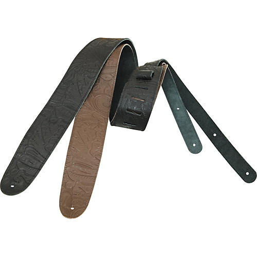 D'Addario Waves Embossed Leather Guitar Strap Black Musician's