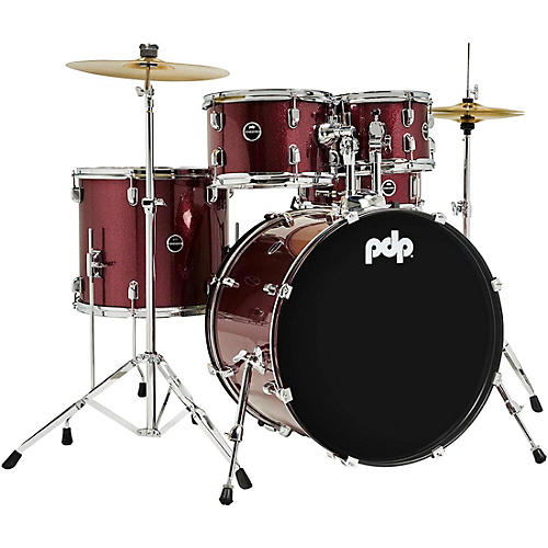 PDP by DW Encore Complete 5-Piece Drum Set With Chrome Hardware and Cymbals Ruby Red