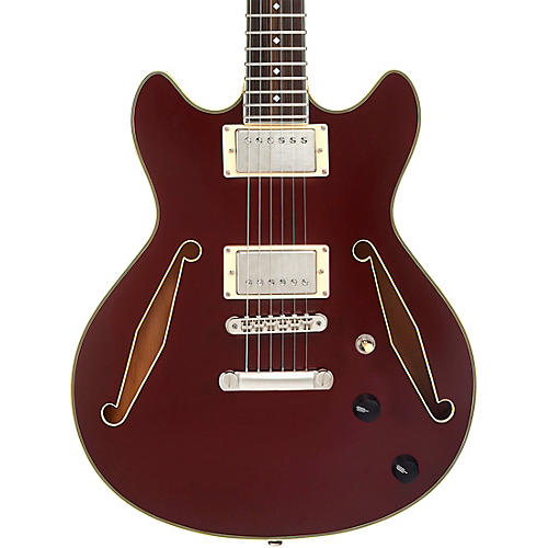 D'Angelico Excel Mini DC Tour Semi-Hollow Electric Guitar With Supro Bolt Bucker Pickups and Stopbar Tailpiece Solid Wine