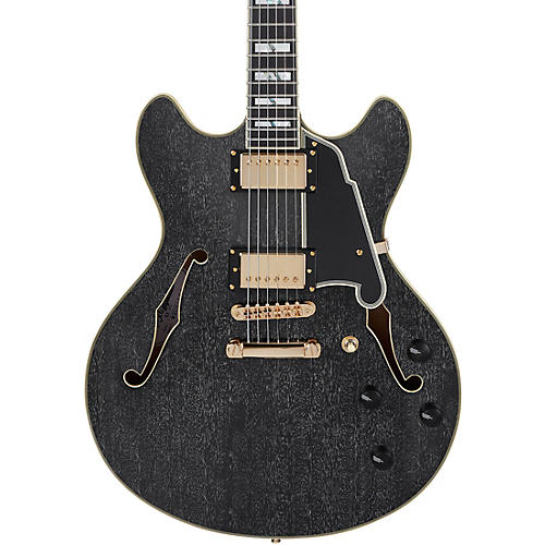 D'Angelico Excel Series DC Semi-Hollow Electric Guitar With USA Seymour Duncan Humbuckers and Stopbar Tailpiece Black Dog