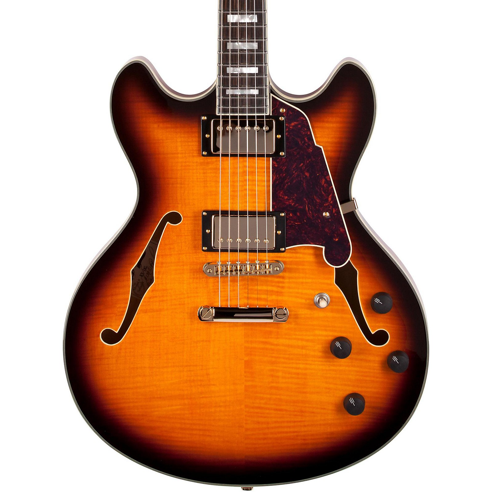 D'Angelico Excel Series DC SemiHollow Electric Guitar with Stopbar Tailpiece Vintage Sunburst