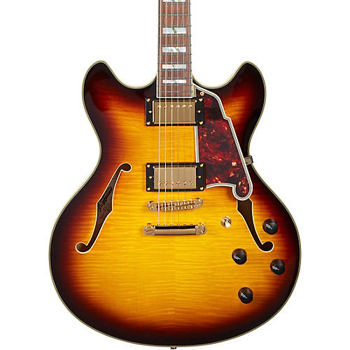D'Angelico Excel Series DC Semi-Hollow Electric Guitar with Stopbar Tailpiece Vintage Sunburst