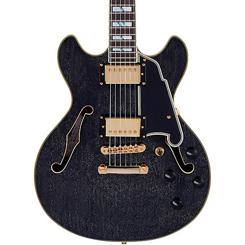 D'Angelico Excel Series Mini DC Semi-Hollow Electric Guitar With USA Seymour Duncan Humbuckers and Stopbar Tailpiece Black Dog