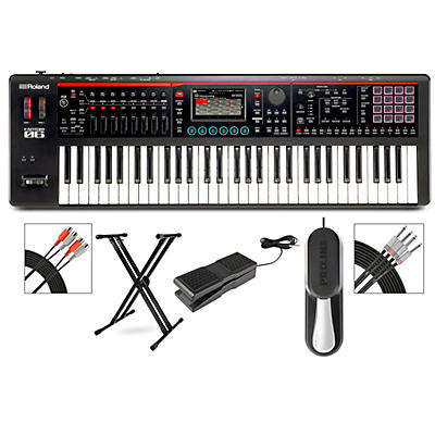 Roland FANTOM-06 Synthesizer With X-Stand, Sustain & Expression Pedal, Plus Livewire Audio & MIDI Cables