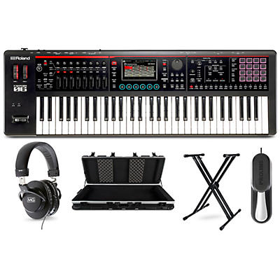 Roland FANTOM-06 Synthesizer With X-Stand and Sustain Pedal Plus TSA Flight Case and Headphones