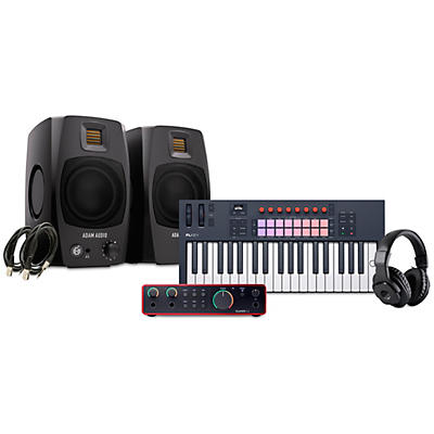 Novation FLkey 2 Keyboard Controller With Focusrite 2i2 USB Audio Interface & Adam Audio D3V 3" Studio Monitor Pair Package (Cables & Headphones Included) -
