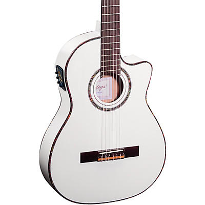 Ortega Family Series Pro RCE145WH Thinline Acoustic Electric Nylon Guitar