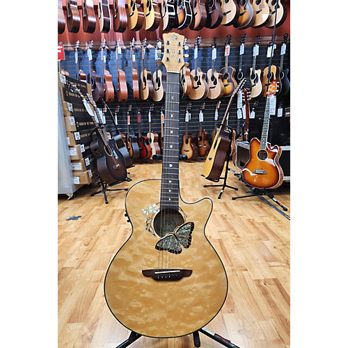 Luna Fauna Butterfly Acoustic Electric Guitar Antique Natural