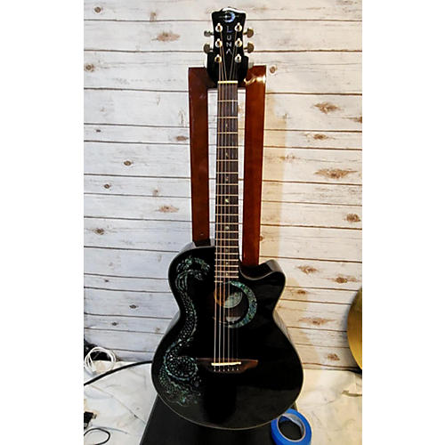 Luna Fauna Dragon Acoustic Electric Guitar Black