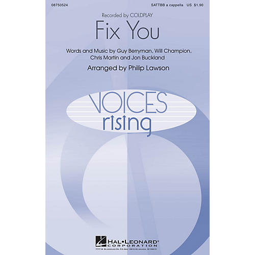 Hal Leonard Fix You SATTBB A Cappella by Coldplay arranged by Philip Lawson