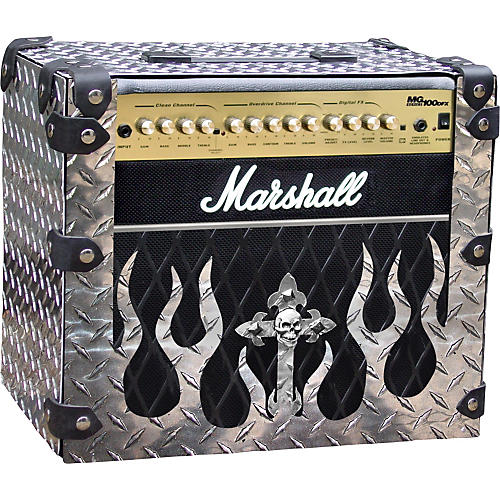 Flame and Skull Diamond Plate Amp Housing for Marshall MG100