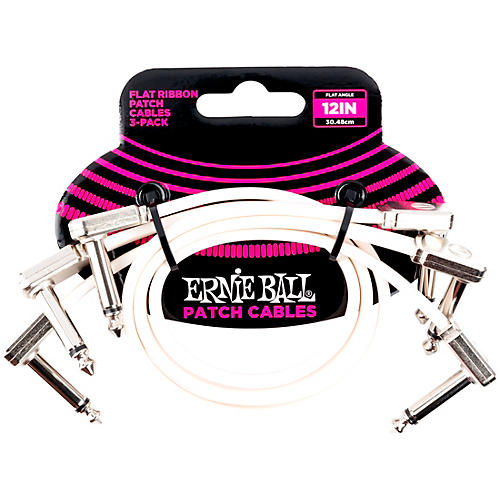 Ernie Ball Flat Ribbon 3-Pack Patch Cables 1 ft. White