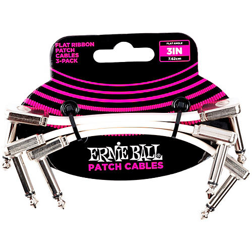 Ernie Ball Flat Ribbon 3-Pack Patch Cables 3 in. White