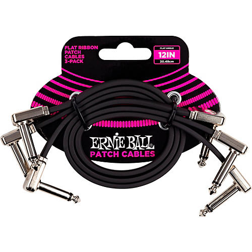 Ernie Ball Flat Ribbon Patch Cables, 3-Pack 1 ft. Black