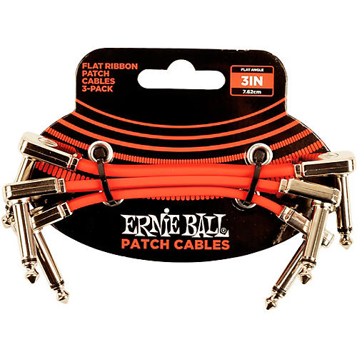 Ernie Ball Flat Ribbon Patch Cables, 3-Pack 3 in. Red