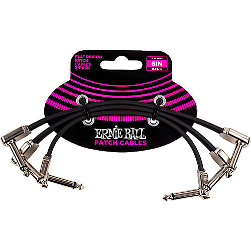 Ernie Ball Flat Ribbon Patch Cables, 3-Pack 6 in. Black