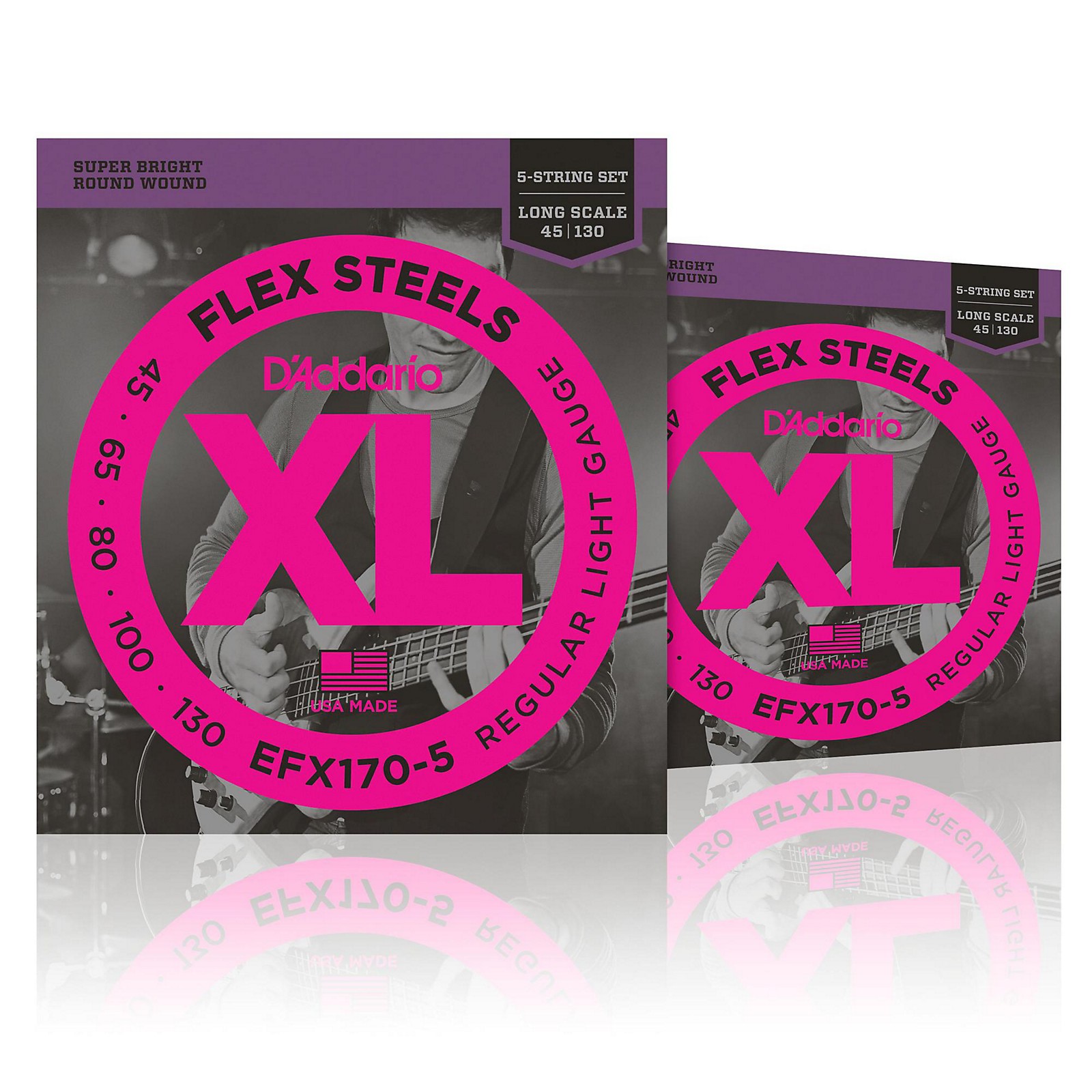 D'Addario FlexSteels Long Scale Bass Strings (45130) 5String 2Pack