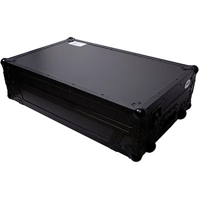 ProX Truss Flight-Style Road Case for Pioneer DDJ-FLX10 DJ Controller With Sliding Laptop Shelf, 1U Rack Space & Wheels, Black on Black