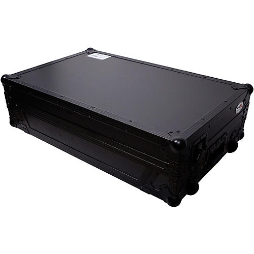 Flight-Style Road Case for Pioneer DDJ-FLX10 DJ Controller With Sliding Laptop Shelf, 1U Rack Space & Wheels, Black on Black