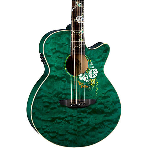Luna Guitars Flora Moonflower Acoustic-Electric Guitar Transparent Mallard