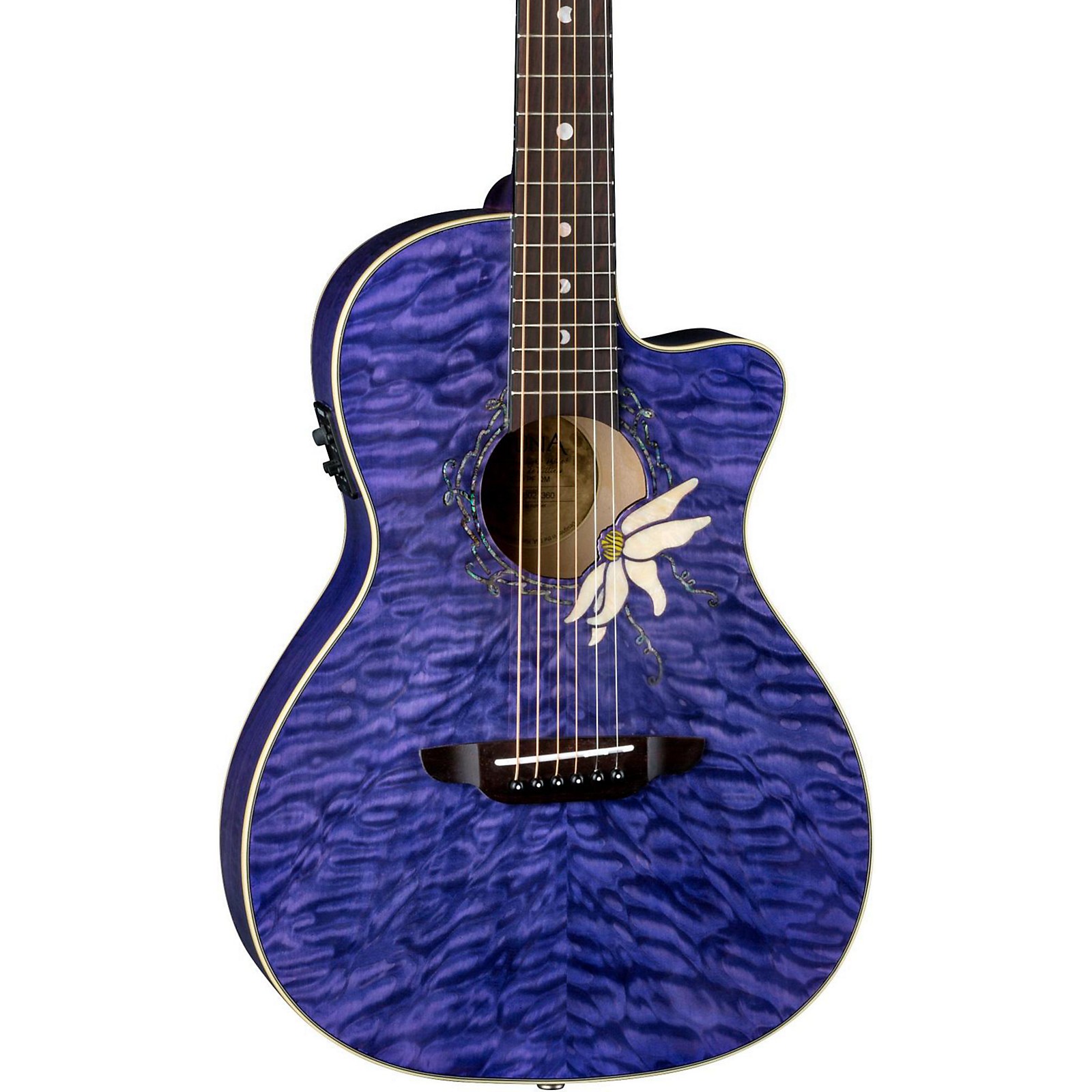 Luna Guitars Flora Passion Flower Quilt Maple Parlor AcousticElectric