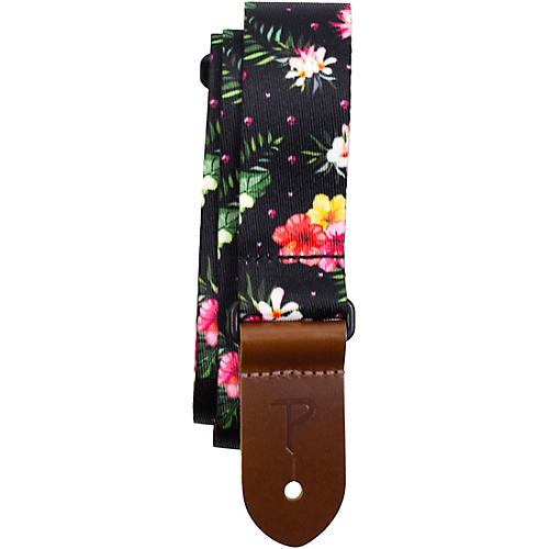 Perri's Floral Hibiscus Polyester Ukulele Strap Black 1.5 in.