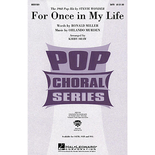 Hal Leonard For Once in My Life SAB by Stevie Wonder Arranged by Kirby Shaw