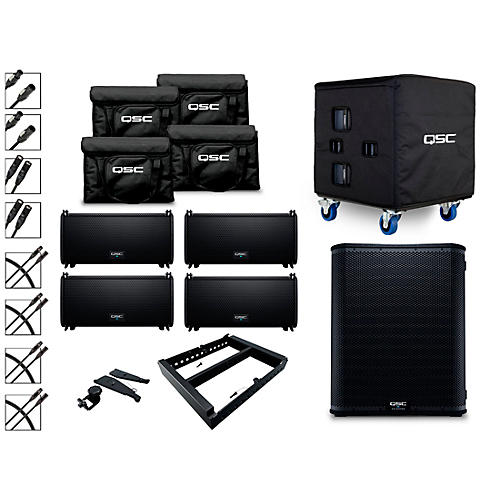 QSC Four LA108 Ground Stack Active Line Array Speaker Package With KS118 Subwoofer