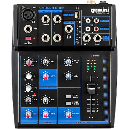 Gemini GEM-05USB 5 Channel USB mixer with Bluetooth