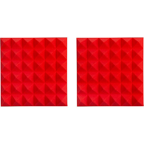 Gator GFW-ACPNL1212P-2PK Pair of 2 Inch - Thick Acoustic Foam Pyramid Panels 12x12 Red