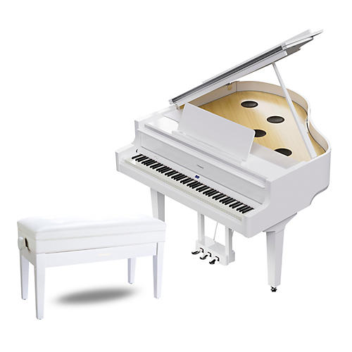 Roland GP-9M Digital Grand Piano With Moving Keys and Bench Polished White