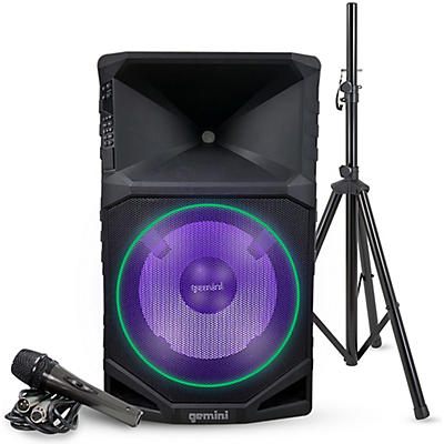 Gemini GSW-T1500PK 15" Rechargeable Weather Resistant Portable Speaker With Speaker Stand and Microphone