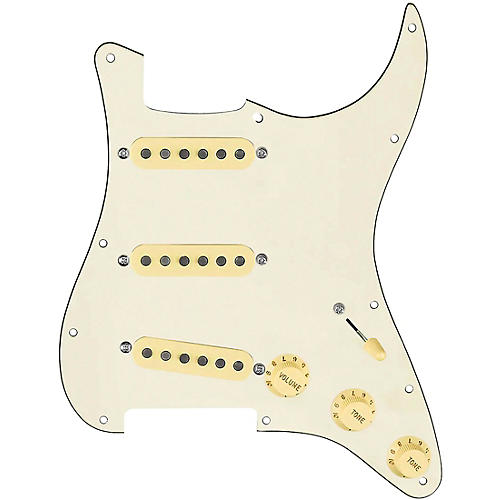 920d Custom Generation Loaded Pickguard For Strat With Aged White Pickups and Knobs and S5W-BL-V Wiring Harness Parchment