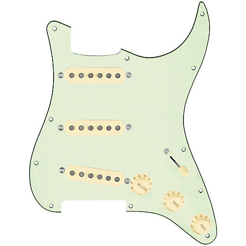 920d Custom Generation Loaded Pickguard For Strat With Aged White Pickups and Knobs and S5W Wiring Harness Mint Green