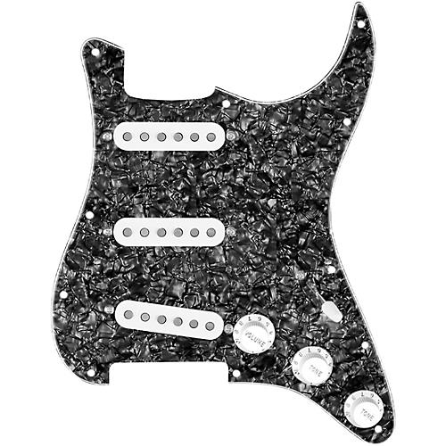 920d Custom Generation Loaded Pickguard For Strat With White Pickups and Knobs and S5W-BL-V Wiring Harness Black Pearl