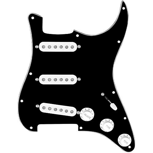 920d Custom Generation Loaded Pickguard For Strat With White Pickups and Knobs and S5W-BL-V Wiring Harness Black