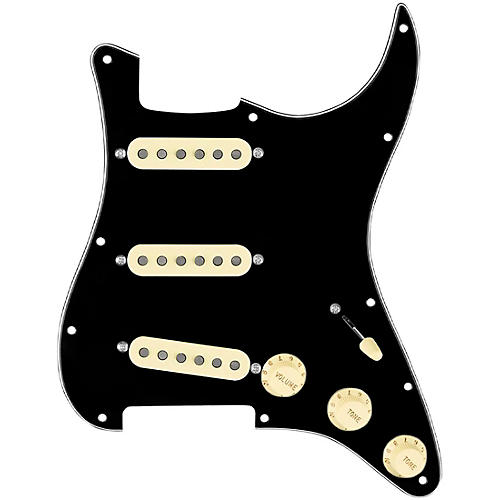 920d Custom Generation Loaded Pickguard for Strat With Aged White Pickups & Knobs, S5W Wiring Harness Black