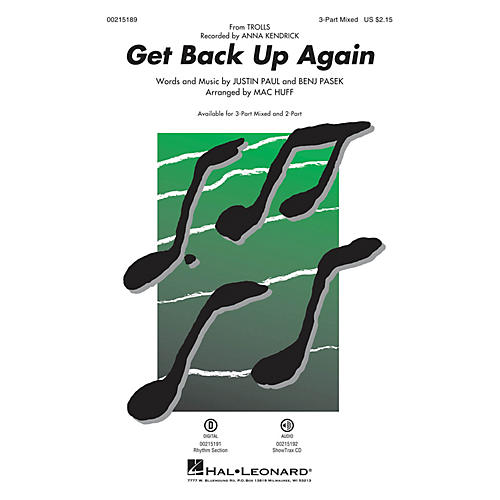 Hal Leonard Get Back Up Again (from Trolls) 3-Part Mixed by Anna Kendrick arranged by Mac Huff