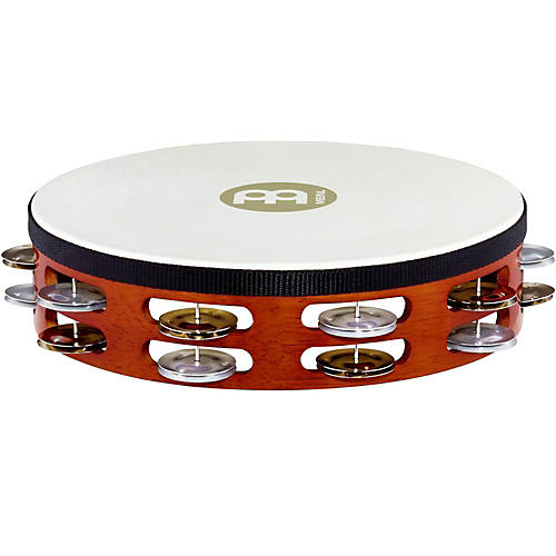 MEINL Goat-Skin Wood Tambourine Dual Rows of Alloy Jingles African Brown