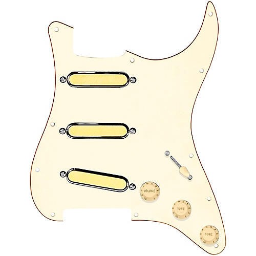 920d Custom Gold Foil Loaded Pickguard For Strat With Aged White Pickups and Knobs and S5W-BL-V Wiring Harness Aged White