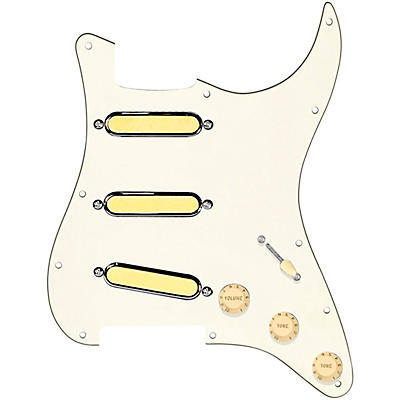 920d Custom Gold Foil Loaded Pickguard For Strat With Aged White Pickups and Knobs and S5W-BL-V Wiring Harness