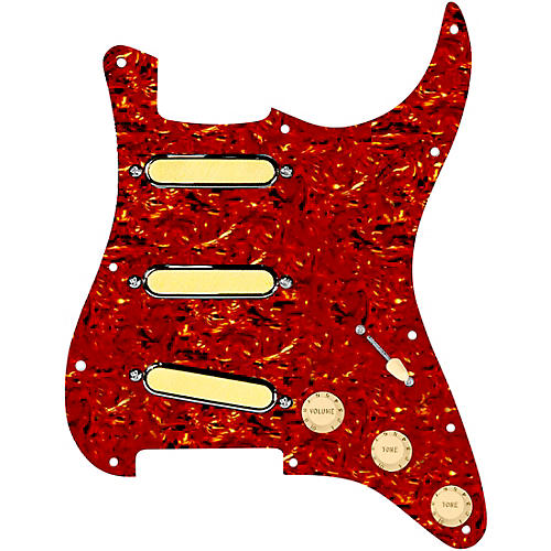 920d Custom Gold Foil Loaded Pickguard For Strat With Aged White Pickups and Knobs and S5W-BL-V Wiring Harness Tortoise
