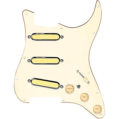 920d Custom Gold Foil Loaded Pickguard For Strat With Aged White Pickups and Knobs and S7W-MT Wiring Harness