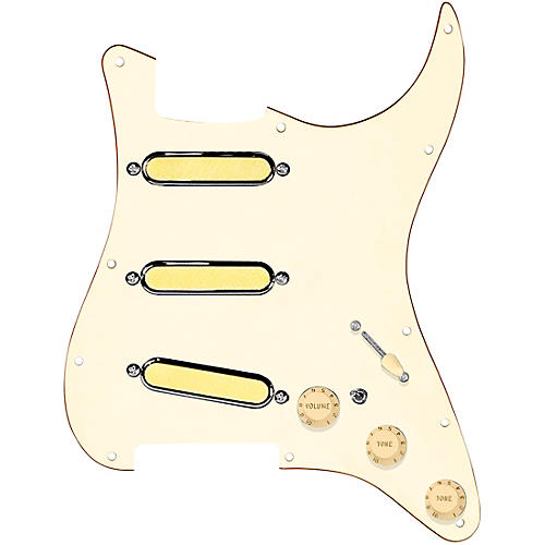 920d Custom Gold Foil Loaded Pickguard For Strat With Aged White Pickups and Knobs and S7W-MT Wiring Harness Aged White