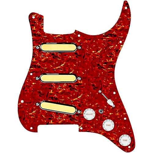 920d Custom Gold Foil Loaded Pickguard For Strat With White Pickups and Knobs and S7W-MT Wiring Harness Tortoise