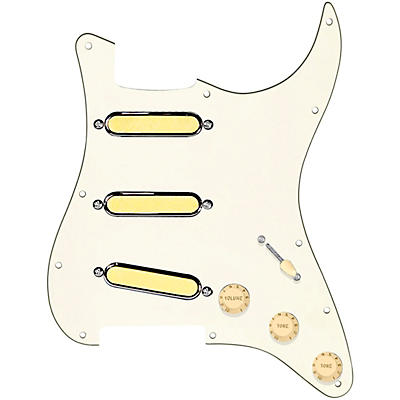 920D Custom Gold Foil Loaded Pickguard for Strat With Aged White Pickups & Knobs, S7W Wiring Harness