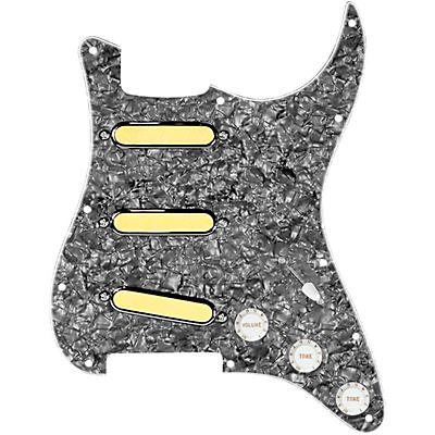 920d Custom Gold Foil Loaded Pickguard for Strat With White Pickups & Knobs, S7W Wiring Harness